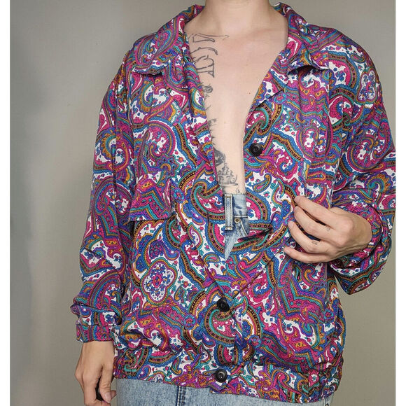Vtg Funky 80s Colorful Paisley Psychedelic Button Up Jacket Windbreaker Sz Sm` - Picture 5 of 8